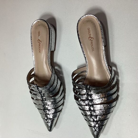 Gold & Rouge Gunmetal Woven Pointed Toe Mules Flat Sole Women’s Size EU 38 - Picture 14 of 15